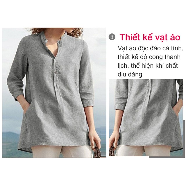 Summer 5-point Sleeves Women's Shirt Solid Color Cotton And Linen Stand Collar Button Loose Large Size Tops | BigBuy360 - bigbuy360.vn