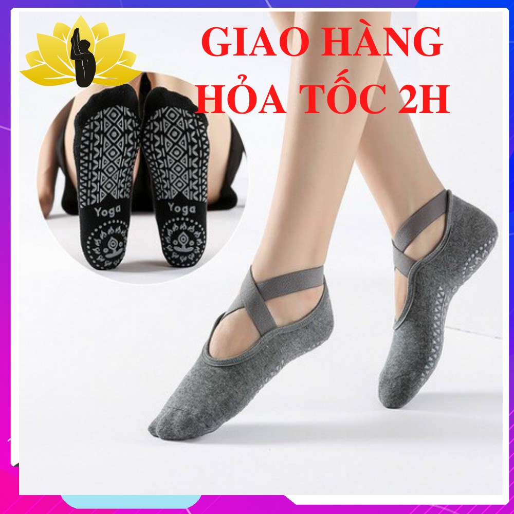 Tất - Vớ Tập Yoga ,bale , pilates quai chéo thấm mồ hôi gắn hạt silicon chống trơn trượt quai chéo kín ngón