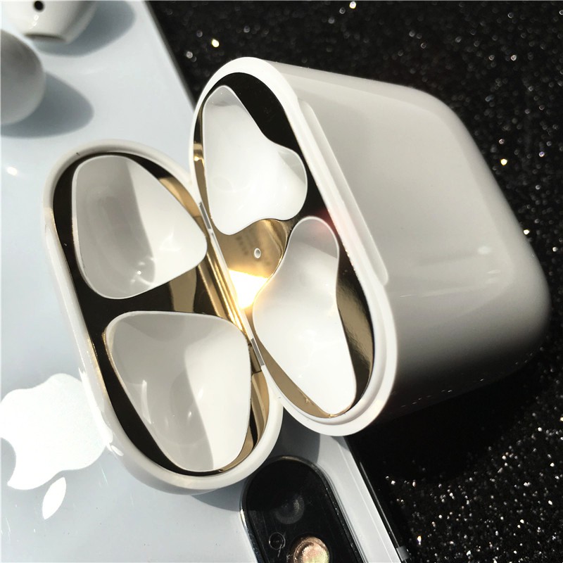 Miếng Dán Kim Loại Bảo Vệ Hộp sạc Tai Nghe Bluetooth Airpods 1/2/PRO Tính Năng Chống Bụi Bẩn
