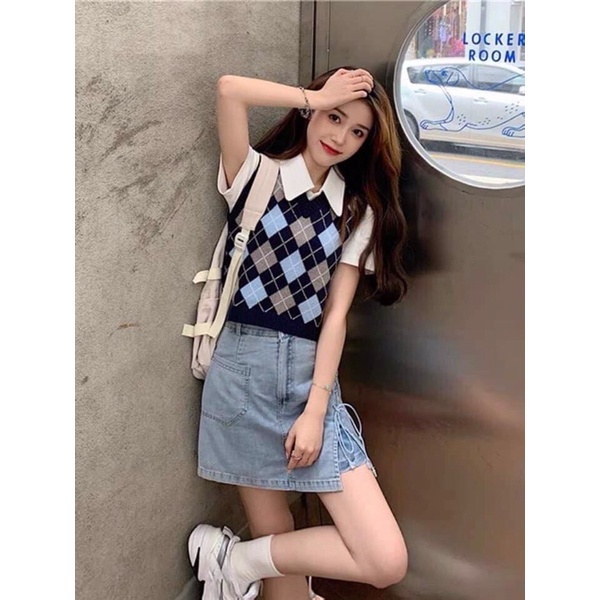 [Ảnh thật/Video]Áo gile len dáng croptop phong cách nữ sinh Hàn Quốc | BigBuy360 - bigbuy360.vn