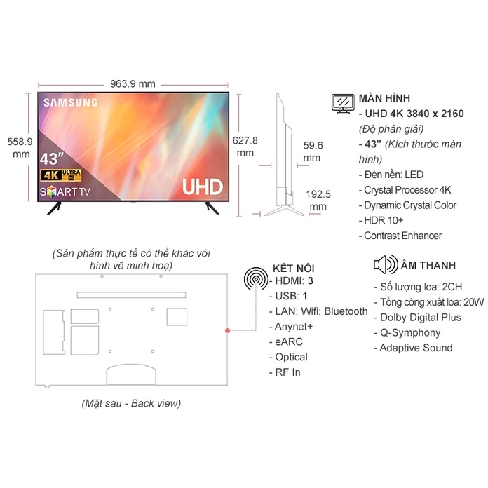 Smart Tivi Samsung 4K 43 inch 43AU7000 - Showroom.TV.HCM