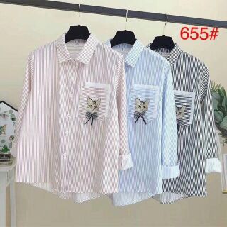 Áo sơ mi nữ form dài QC hình thêu SN230 SMW003