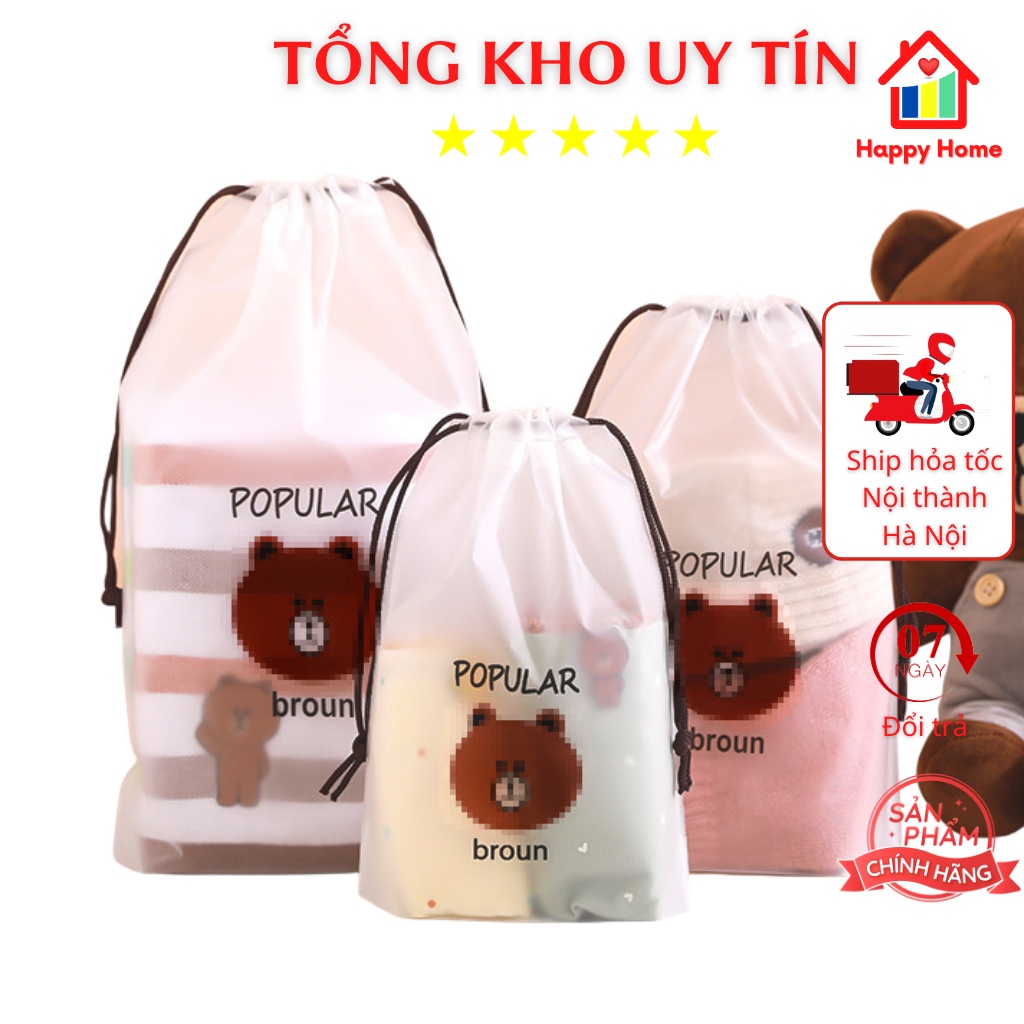 Túi dây rút Gấu Brown, Mèo xinh, Hoa cúc đi du lịch, đựng giày dép dã ngoại Happy Home