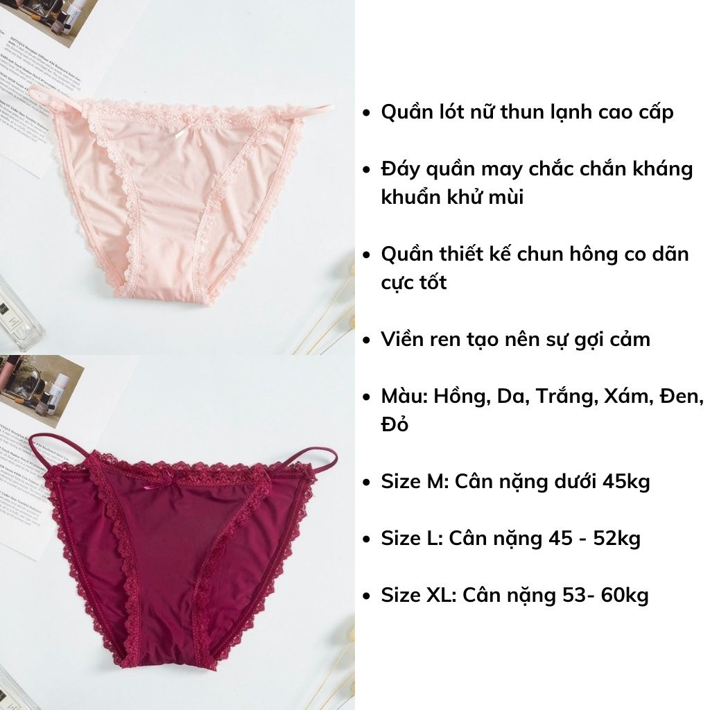 Quần lót nữ đúc su thun lạnh 2 mảnh sexy gợi cảm, Quần chíp nữ ren viền đính nơ quyến rũ LANIXA L829