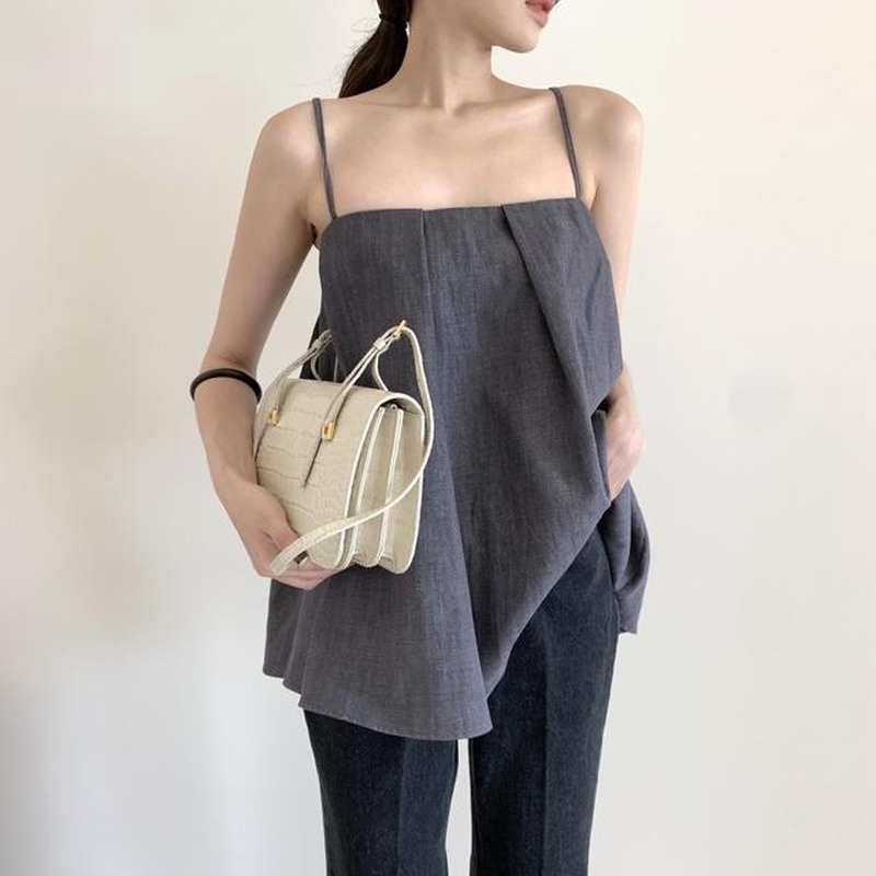 Áo Hai Dây Dáng Rộng Màu Sắc Trơn Thời Trang Mùa Hè Kiểu Pháp Cho Nữ