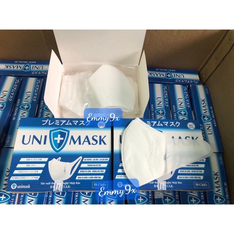 Khẩu trang 3D công nghệ nhật bản UniMask kháng khuẩn-Hàng đóng hộp 50c Chính Hãng