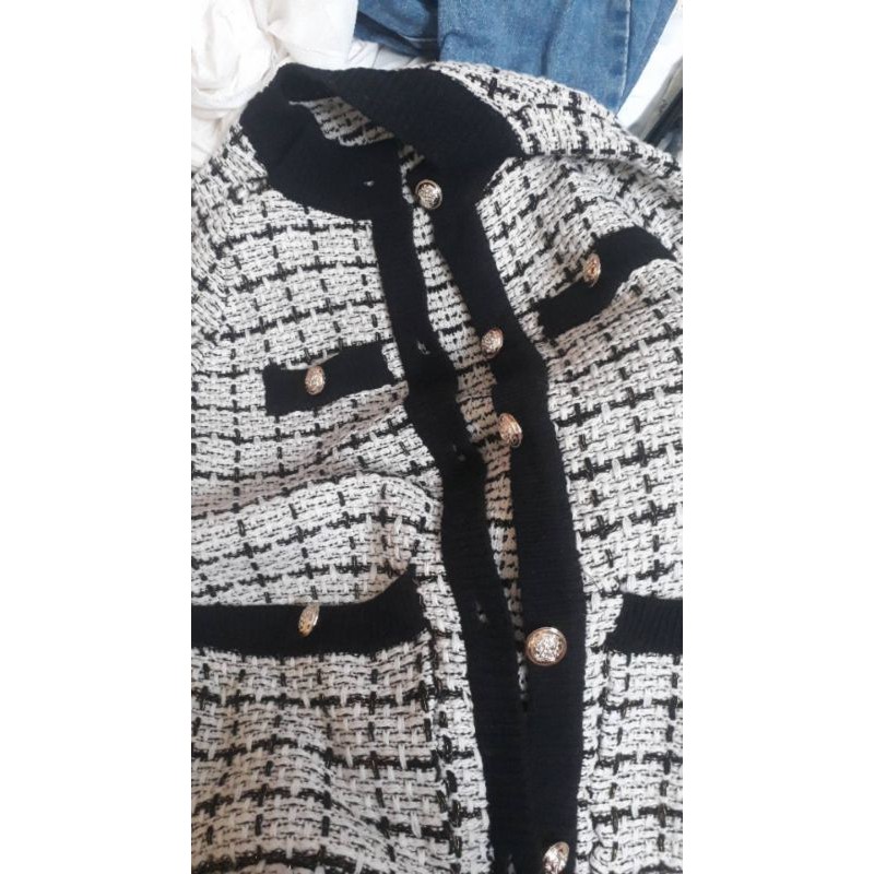 Hàng Sẵn_ Áo dạ tweed áo khoác len kẻ sọc phong cách Hàn | BigBuy360 - bigbuy360.vn