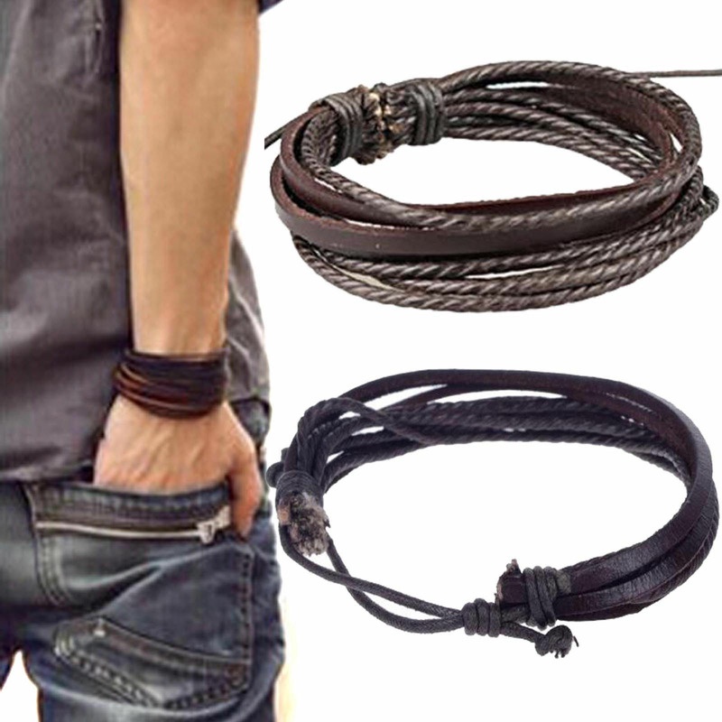 Vòng Tay Dây Da Bện Nhiều Lớp Phong Cách Hip Hop Hàn Quốc Thời Trang Cho Cặp Đôi