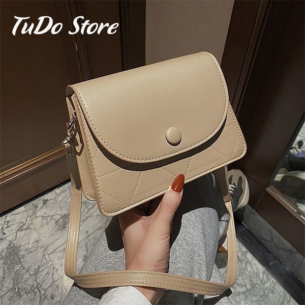 Túi xách nữ, Túi đeo chéo đơn giản cá tính hai màu be đen T8