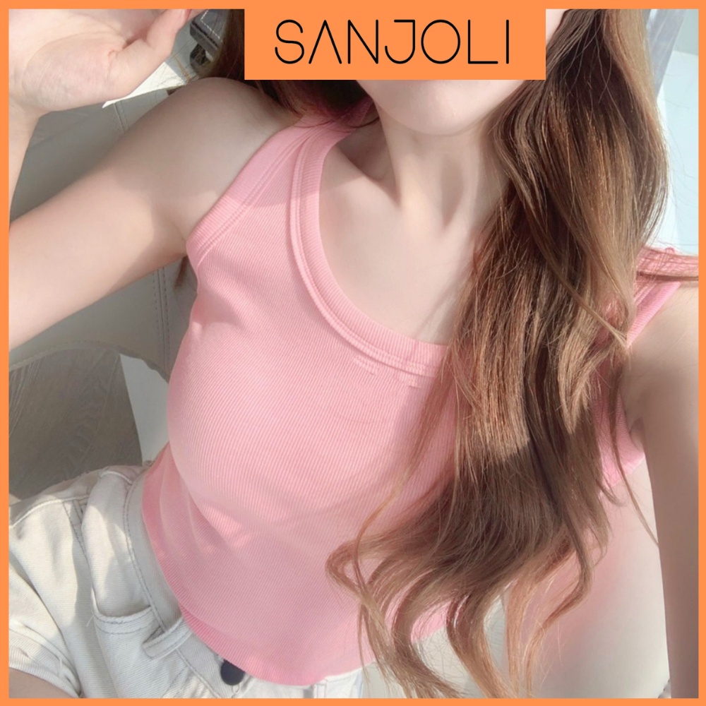 Áo Balo Nữ SANJOLI Áo Croptop Sexy Thun Kiểu Ôm Body Đẹp Trắng Đen Ngắn 3 lỗ Jennie AO013