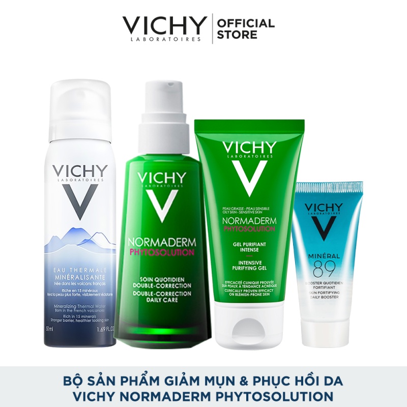 Bộ sản phẩm chăm sóc da hỗ trợ giảm mụn &amp; phục hồi da Vichy Normaderm Phytosolution
