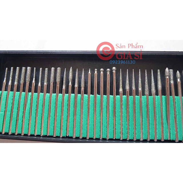 Bộ 30 mũi đá mài đá quý mũi chạm khắc độ mịn 180 Grit cán 3mm ❤️freeship❤️