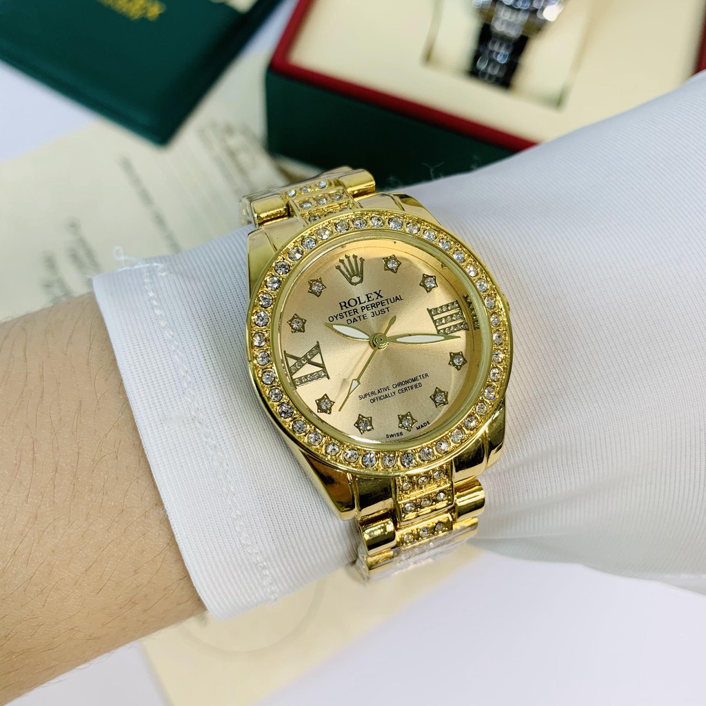 Đồng hồ nữ Rolex mặt tròn đính đá sang trọng dây kim loại cao cấp DHN609 ngoctrinh109
