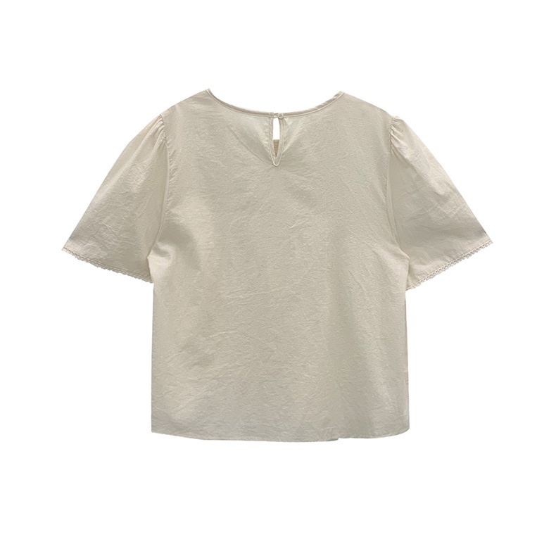 Áo kiểu cổ tròn tay ngắn xếp ly phong cách Hàn Quốc cho nữ 45359