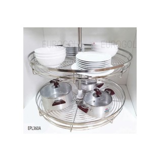 Mâm xoay cao cấp 360 bằng Inox 304 nan dẹt bóng mờ mã EPL360A cho góc tủ bếp của hãng Eurogold - hàng nhập khẩu