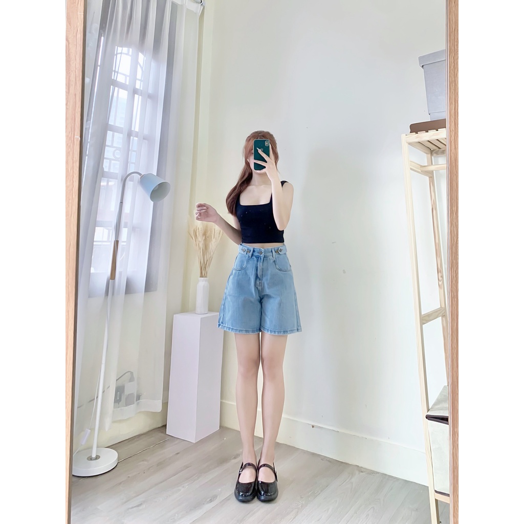 Quần Short Jean Nữ Cạp Cao 2 Nút Cài Bên - CHUPPY