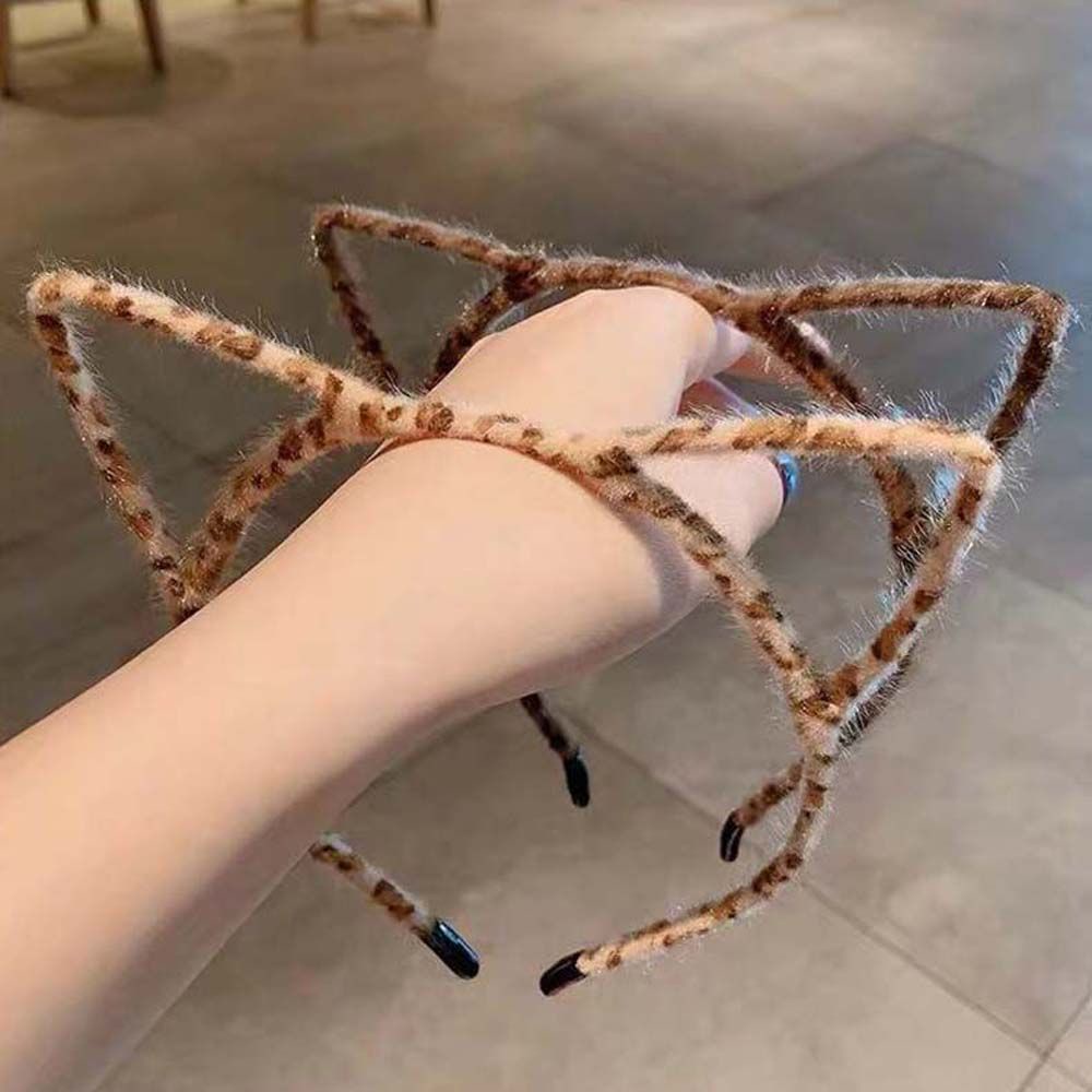 Cài tóc bằng lông nhung hình tai mèo họa tiết da báo thời trang Hàn Quốc