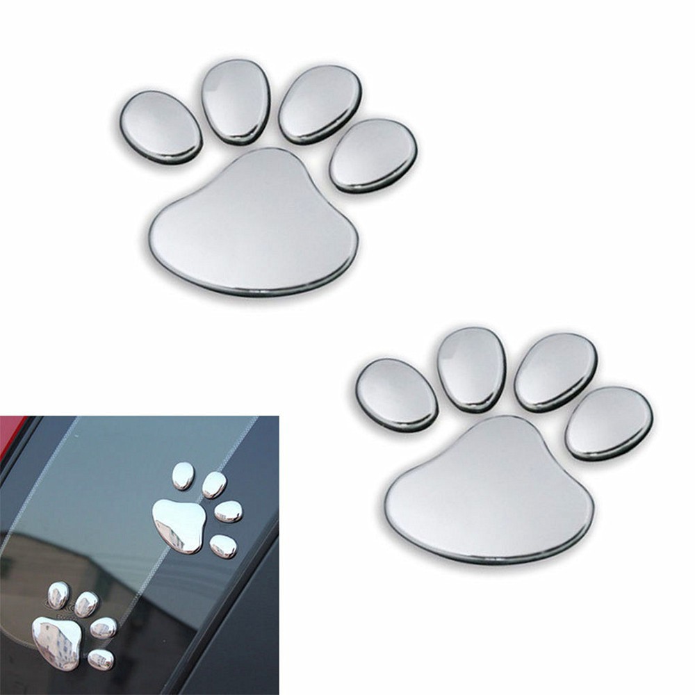 Decal bạc 3D hình dấu chân gấu dễ thương trang trí thân xe & cửa sổ oto