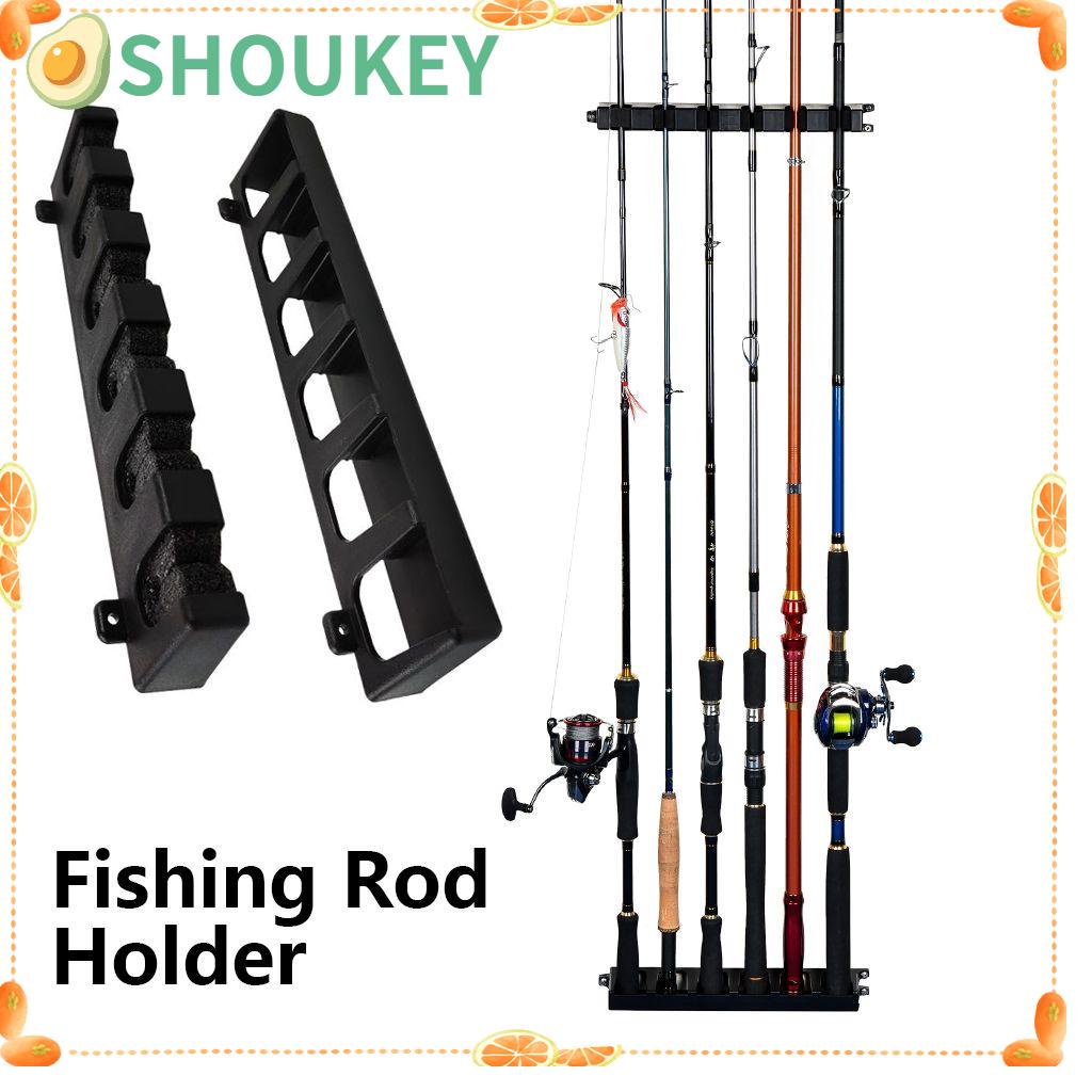 SHOUKEY 6-Rod Rack Fishing Vertical Pole Holder EVA Foam Rod Clips Wall Mounted Storage Stand Bracket