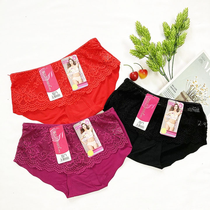 Quần lót nữ Freesize Cỡ L từ 45-52kg  thun lạnh phối ren trước không đường may - QL415