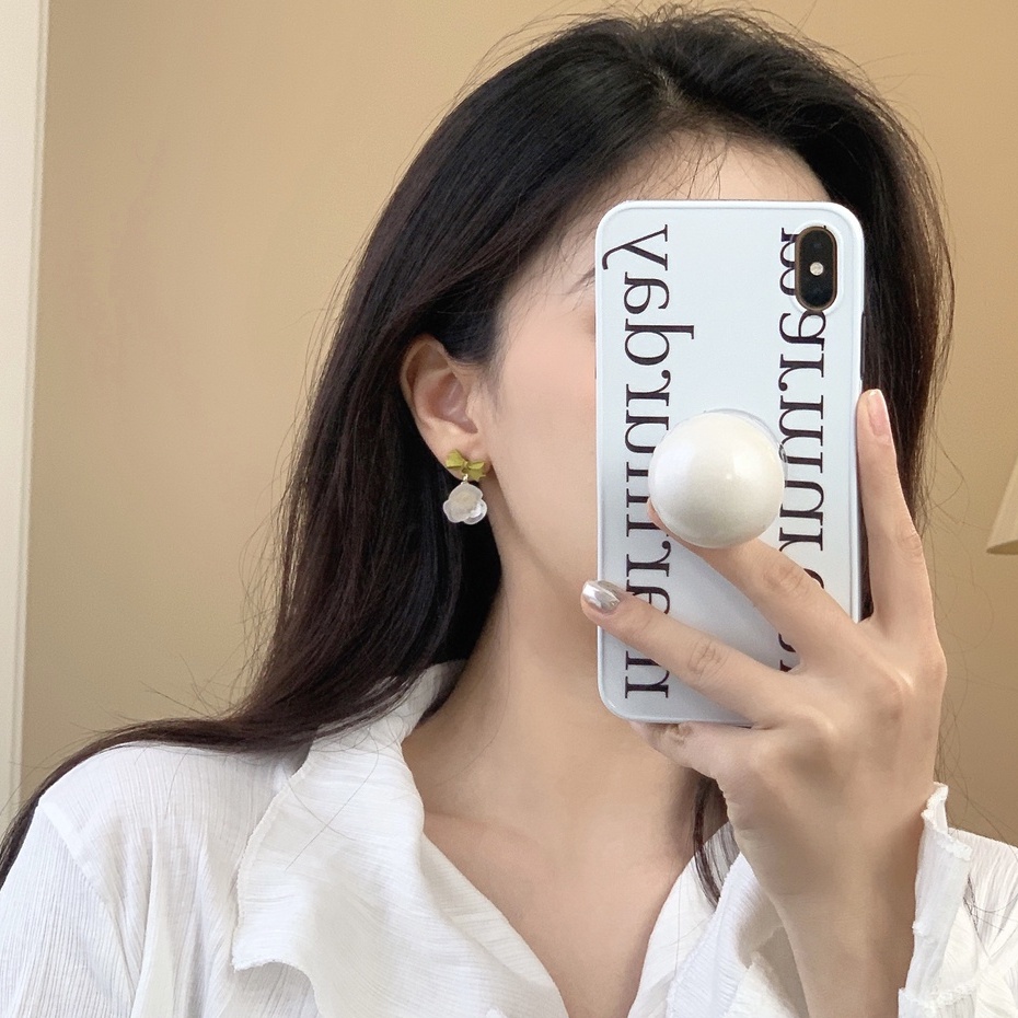 Khuyên tai kẹp không bấm lỗ chốt cố định K180 bằng hợp kim phủ màu hình bông hoa đính nơ dáng midi Leous Accessories