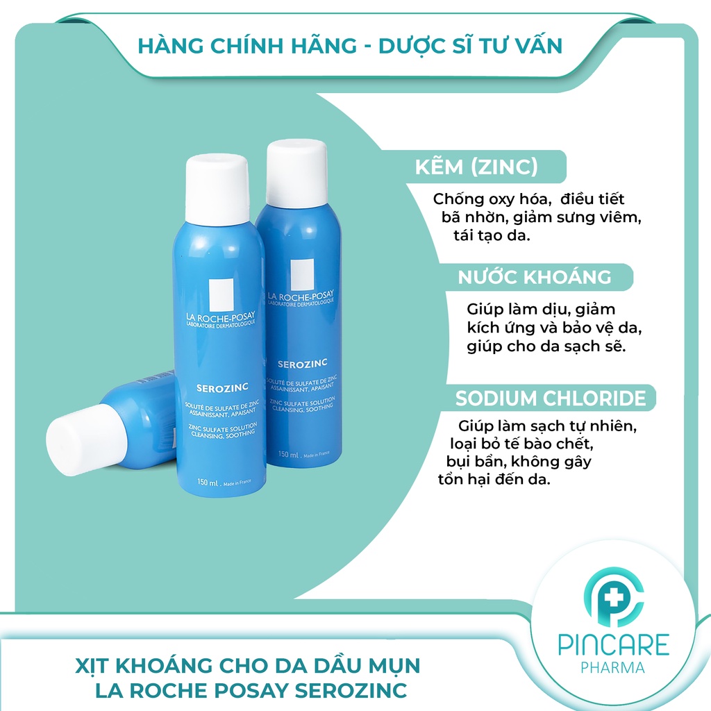 Xịt khoáng La Roche Posay Serozinc cho da dầu mụn - Hàng chính hãng - Nhà thuốc PinCare