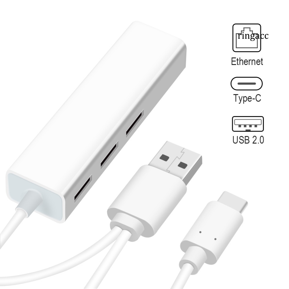 Hub chuyển đổi mạng LAN cổng RJ45 2 đầu cắm USB Type-C 3 cổng USB2.0