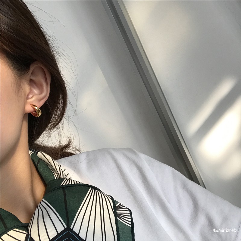 【kifli】Khuyên Tai Tròn Mạ Vàng 14K Đơn Giản