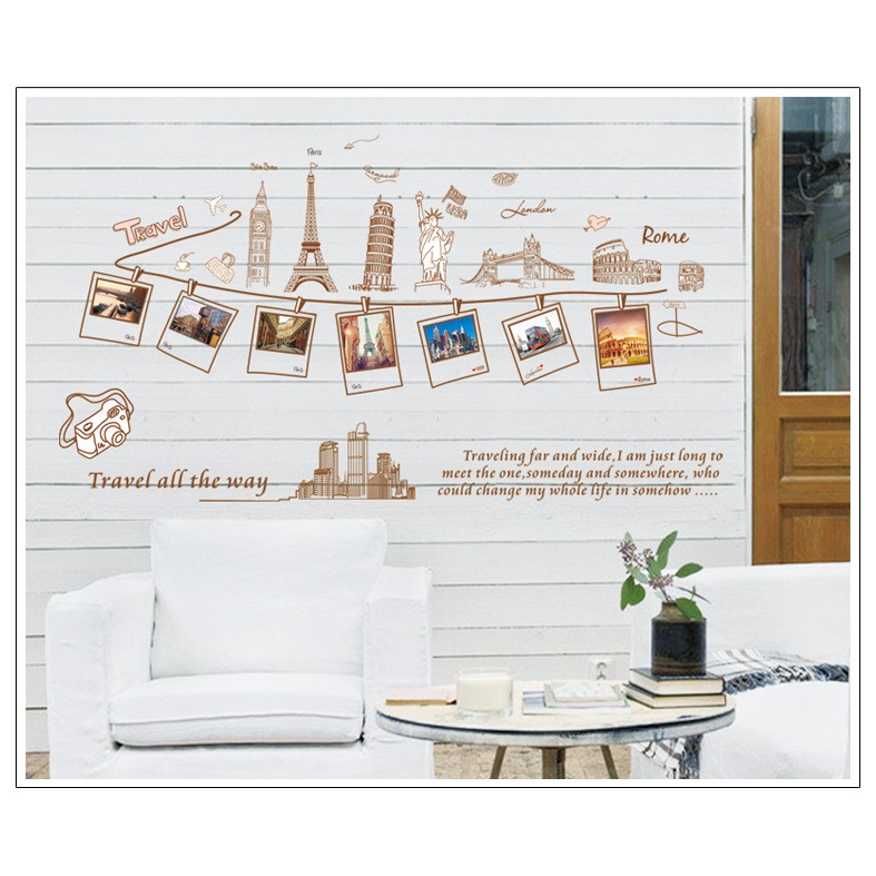 Decal dán tường khung ảnh kì quan
