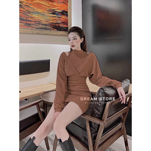 ĐẦM BODY CỔ LỌ KÈM ÁO MẶC NGOÀI TRỄ VAI SIÊU XINH