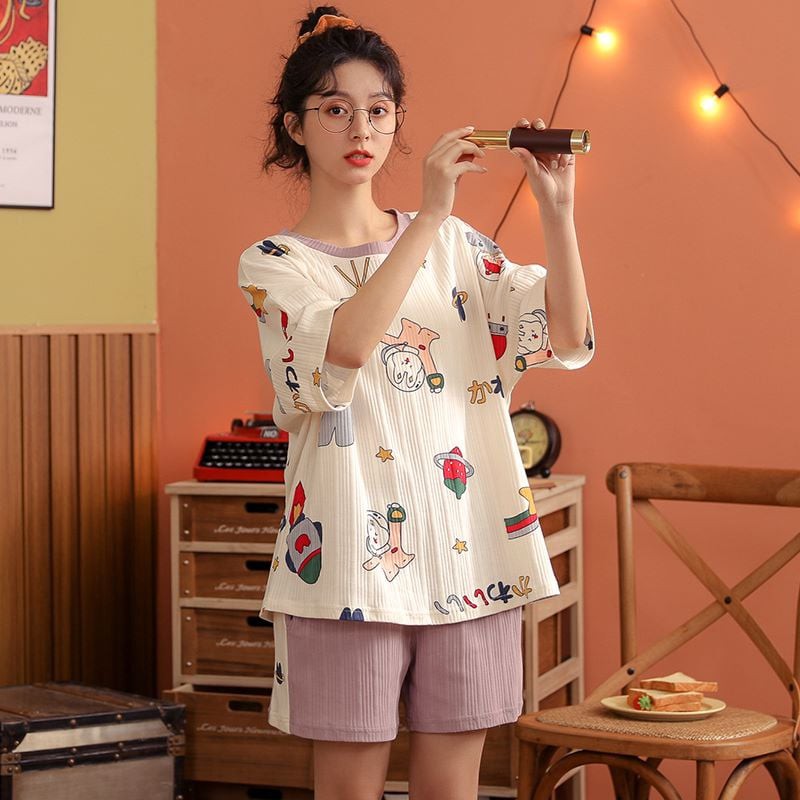 MẪU HOT] Đồ ngủ nữ cotton vân sọc cộc tay pijama, Đồ bộ nữ cộc tay dễ thương mùa hè chất mát nhiều hoạ tiết đẹp