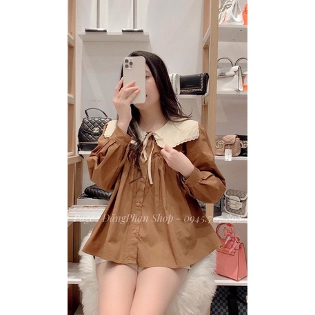 Áo babydoll thô nơ cổ tay dài