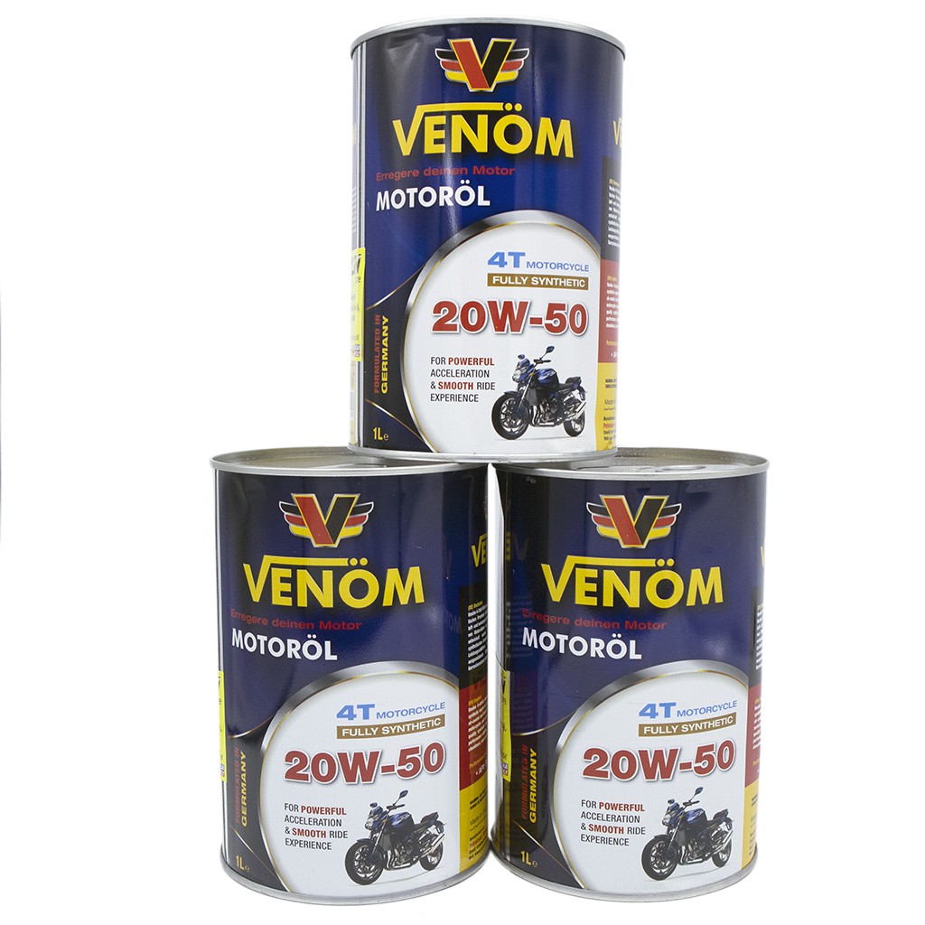 Combo 6 Lon Nhớt Tổng Hợp VENOM 4T MOTOCYCLE 20W50 SN 1000ml - VENOM 4T MOTOCYCLE FULLY SYNTHETIC - Made in UAE