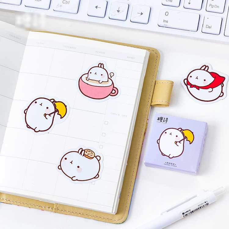Sticker chủ đề Molang - Hộp 45 miếng dán trang trí sổ tay Bullet Journal - M130