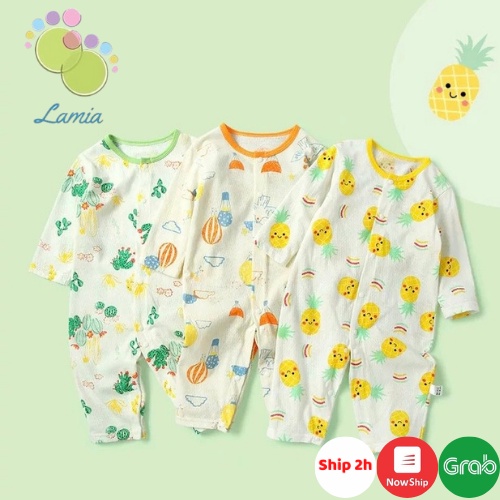 Body Cúc Giữa Dài Tay Hè Thu Mỏng Mát Cho Bé Nằm Điều Hoà 𝟎𝟏𝐁𝐃𝐃