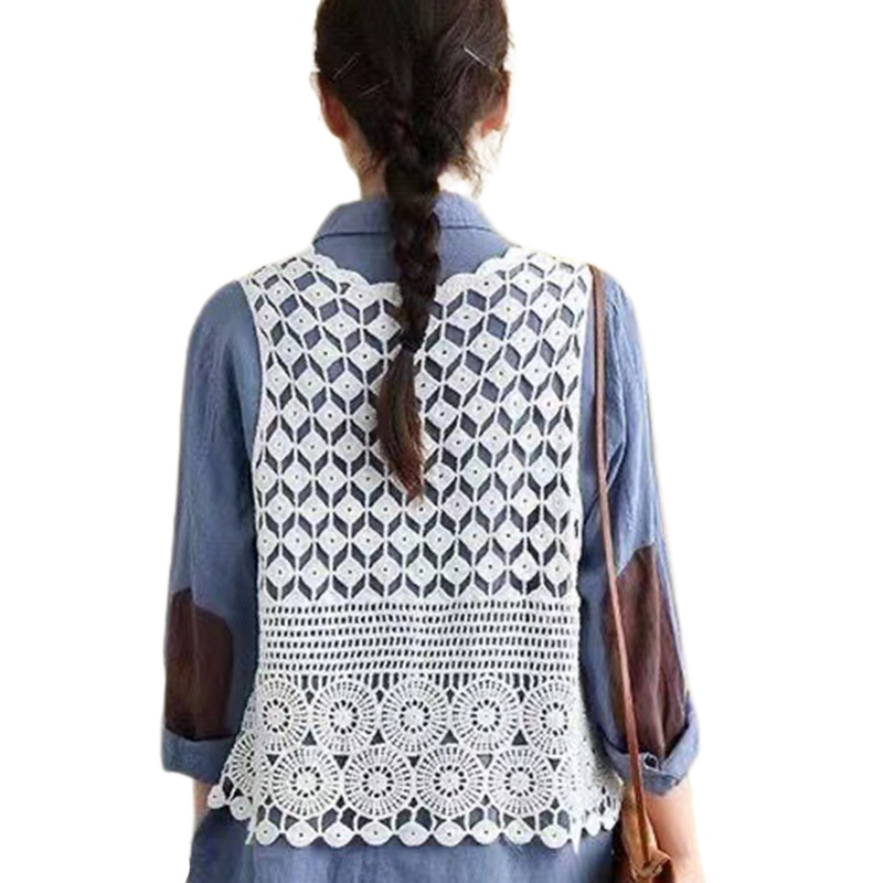 Brroa Áo Khoác Cardigan Không Tay Hở Trước Họa Tiết Hình Học Phối Ren Đính Kim Cương Phong Cách Bohemia Cho Nữ