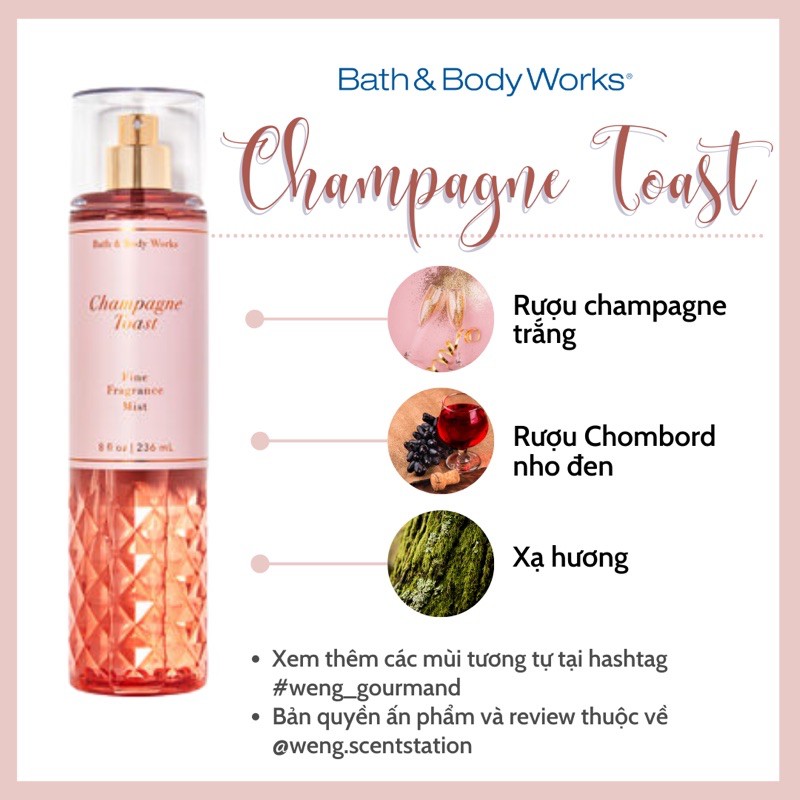 ✦GH✦ Xịt thơm toàn thân bodymist Bath &amp; Body Works mùi Champagne Toast 30ml/50ml/100ml