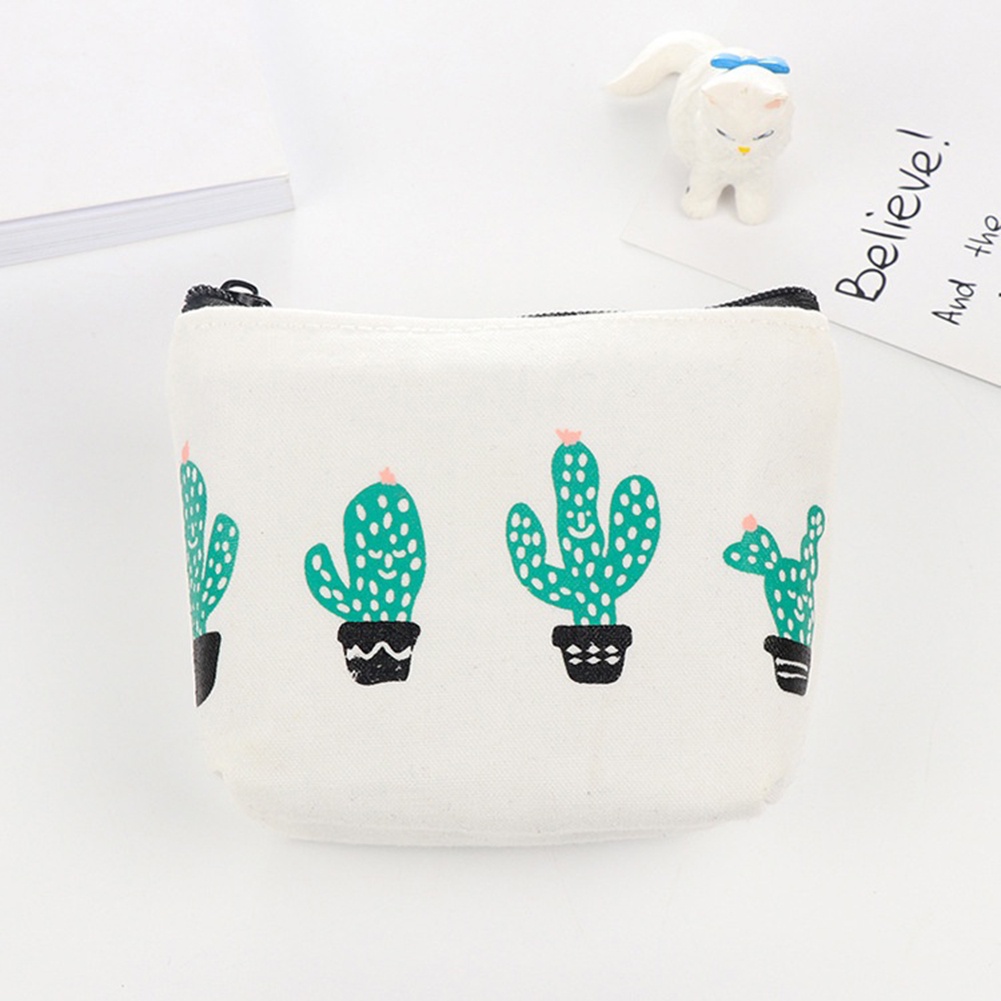 Ví Nhỏ Đựng Tiền Bằng Vải Canvas In Họa Tiết Xương Rồng Xinh Xắn