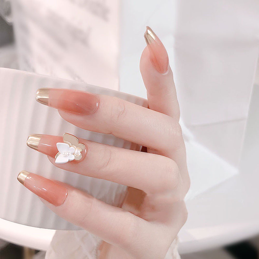 [Hàng mới về] Phụ kiện trang trí móng tay hình bướm 3D bằng kim loại đính đá zircon hai lớp tinh tế