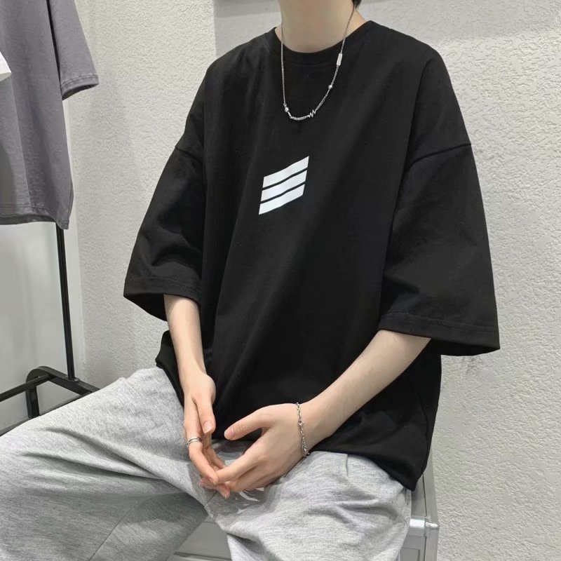 Áo thun tay ngắn cổ tròn dáng rộng in họa tiết thời trang phong cách Hàn Quốc dành cho nam