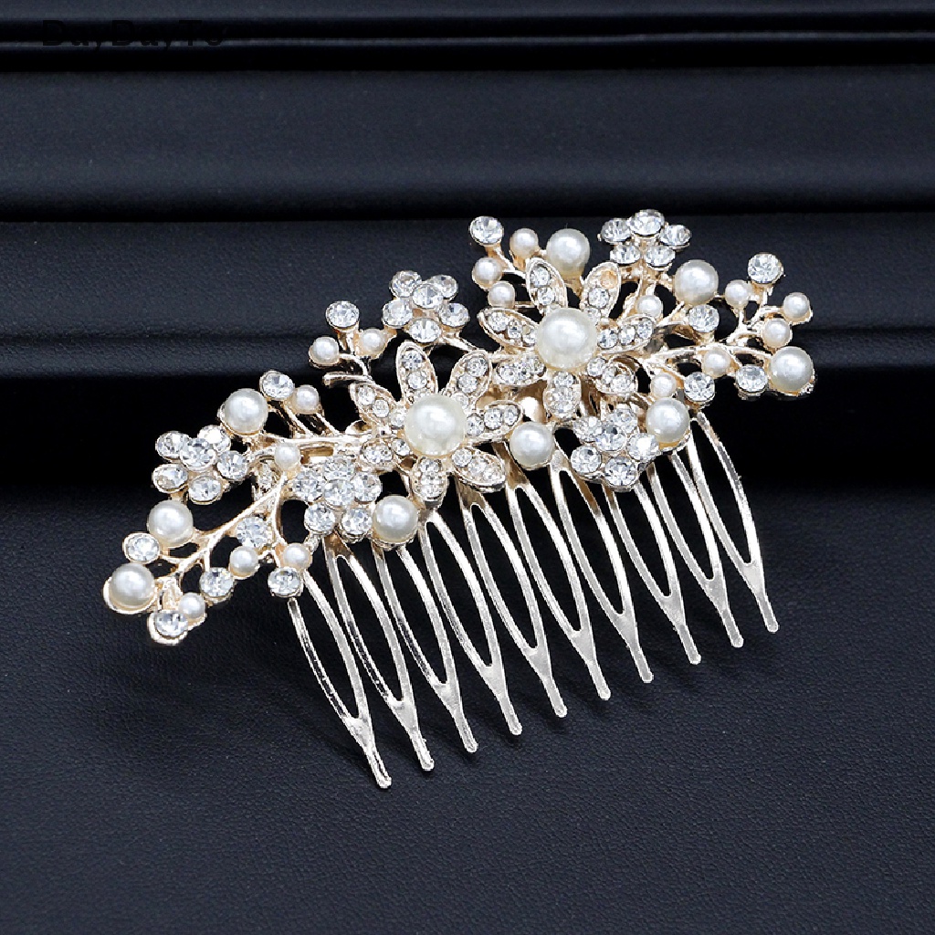 Lược Cài Tóc Đính Ngọc Trai Và Pha Lê Màu Vàng Hồng Dành Cho Cô Dâu Daydoyto
