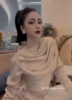 [ Hàng Hót ] Váy Lụa Nhúm Tầng Cổ Đổ Xếp Cổ Siêu Sang Chảnh