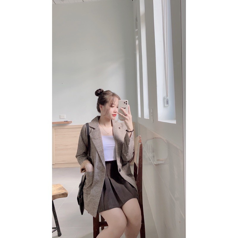 Áo Blazer nữ 2 lớp dài tay Hàn Quốc, Áo Vest dạ kẻ caro khoác ngoài đẹp CÓ SIZE S, M | BigBuy360 - bigbuy360.vn