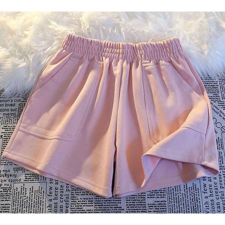 DUNEA Quần Short Dáng Rộng Màu Trơn Phối Túi Thời Trang Mùa Hè Cho Nữ