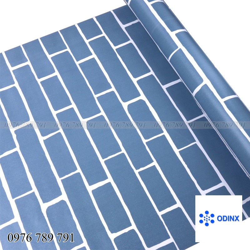 Giấy Dán Tường Giả Gạch 3D Màu Xanh Có Keo Sẵn Cuộn 10m Chống Thấm Nước