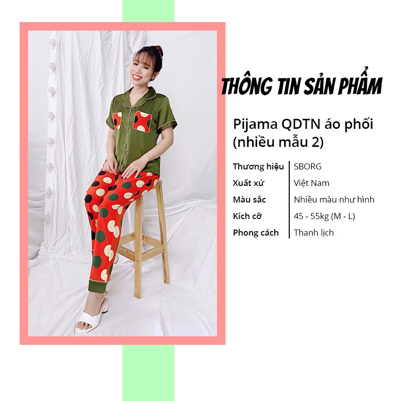 Đồ bộ mặc nhà SBORG bộ pijama lụa satin họa tiết tay ngắn quần dài dễ thương có túi 45kg - 65kg quà tặng vợ