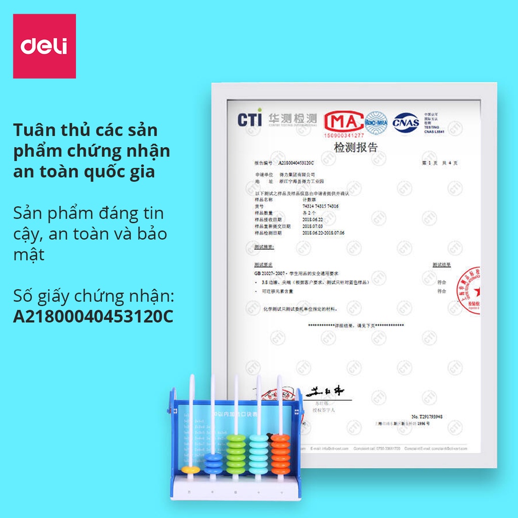 Bàn tính hạt 5 cột dành cho học sinh tiểu học Deli - 74314