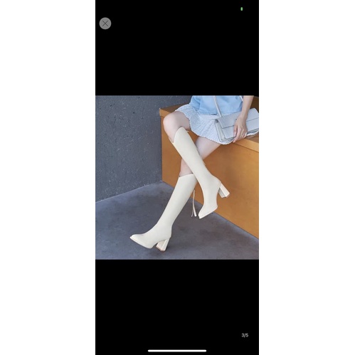 bốt gối (boot đùi) cổ V mũi nhọn khoá dây da gót 7p da lì xịn (FULL HỘP hàng QC) mã 295 | BigBuy360 - bigbuy360.vn