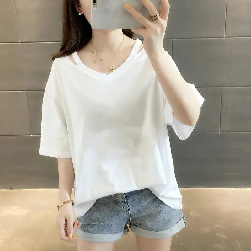 Áo Thun Nữ Cổ Chữ V Plus Size 40-150KG C9018