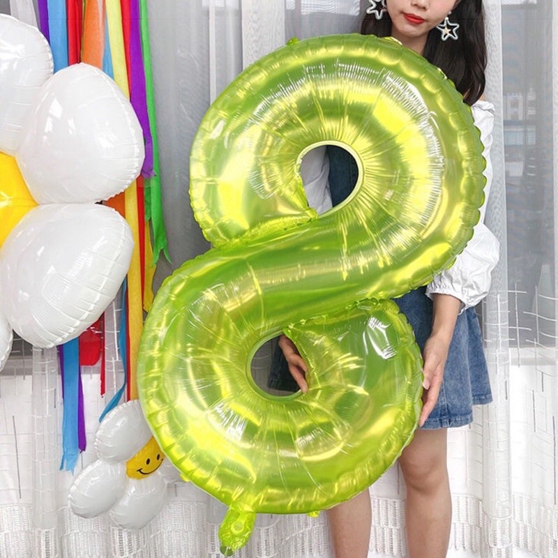 Bóng số tuổi sinh nhật màu thạch rau câu hồng phấn, bóng số màu xanh lá cây sie 32&quot; 70cm